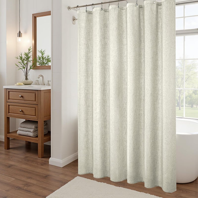 KOUFALL Natural Linen Fabric Shower Curtain Liner Set with Hooks Outdoor Waterproof Water Vintage Country Style Rustic Shower Curtains for Bathroom,Tan Beige,72 x 84 Inch Tall - Image 4